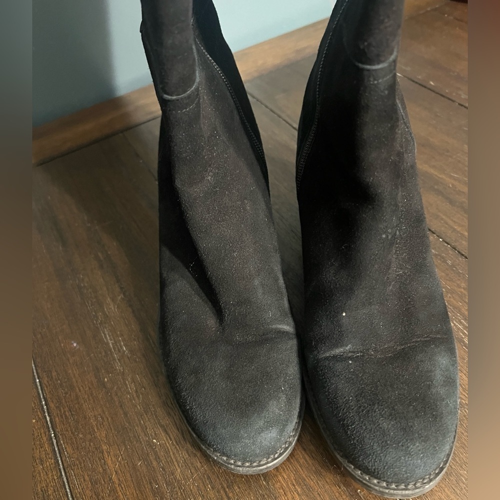 Stuart Weitzman Black Suede Over The Knee OTK Boots Block Heel Lug Sole Side Zip - Picture 7 of 10